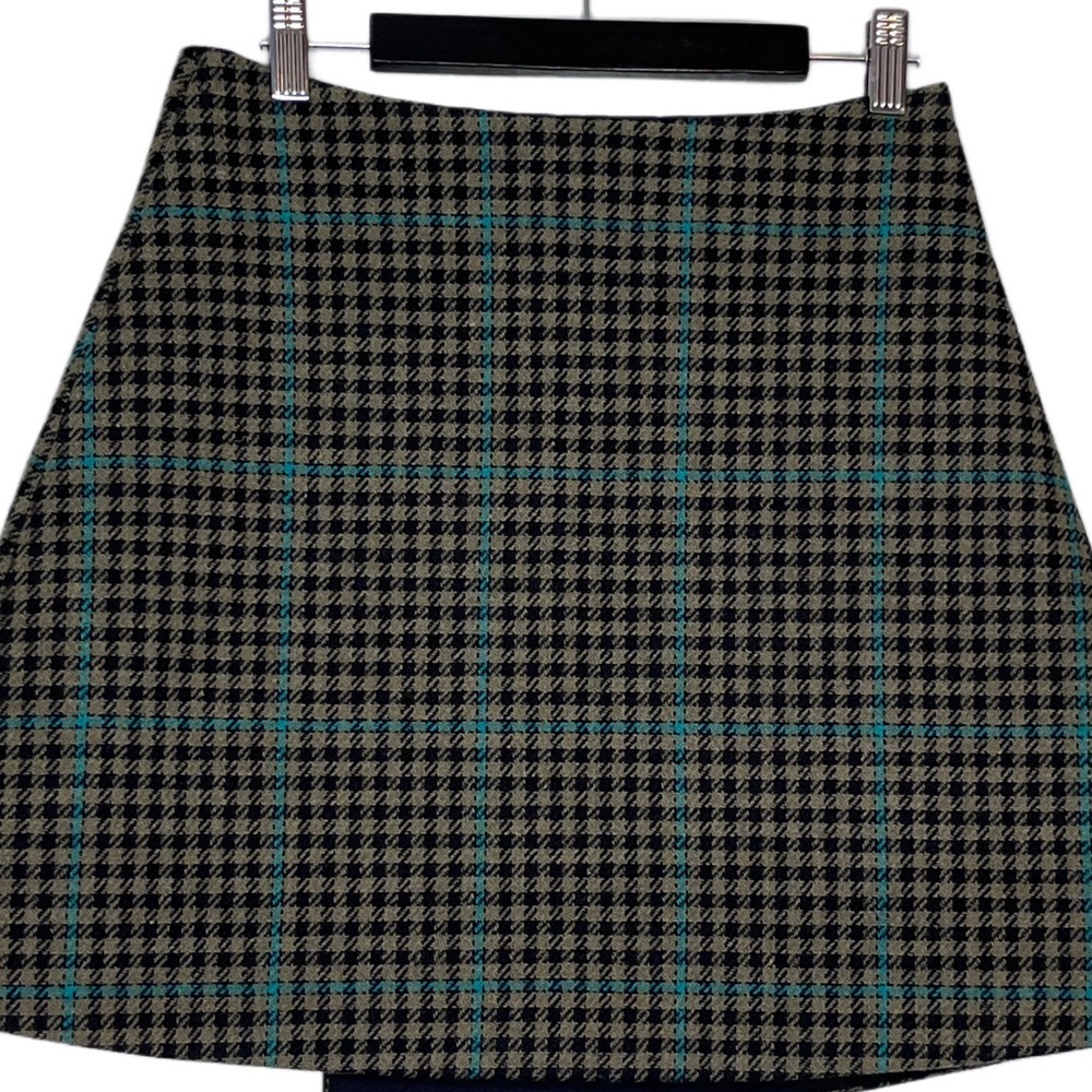 & Other Stories Check Houndstooth Sz 6 Wool Blend Overlap Mini Wrap Skirt - Picture 7 of 13